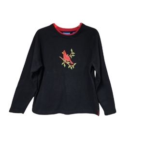 Karen Scott Black Sweatshirt with Embroidered Cardinal On Front Size Small